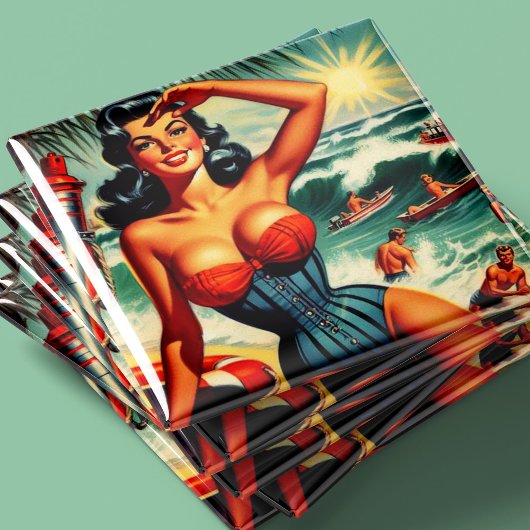 Retro-Surfer-Pin-up Magnet