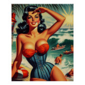 Retro-Surfer-Pin-up Poster (Vorderseite)