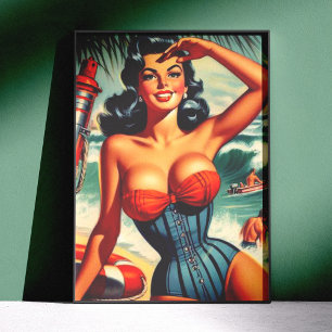Retro-Surfer-Pin-up Poster