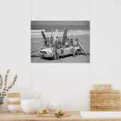 Retro-Surfer, Schwarz-Weiß-Strand Vintag Poster (Küche)