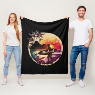 Retro Surfer Sunset Beach Fleecedecke