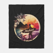 Retro Surfer Sunset Beach Fleecedecke (Vorderseite)