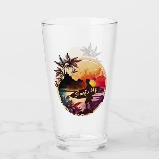 Retro Surfer Sunset Beach Glas (Vorderseite)