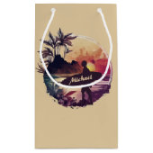 Retro Surfer Sunset Beach Kleine Geschenktüte (Rückseite)