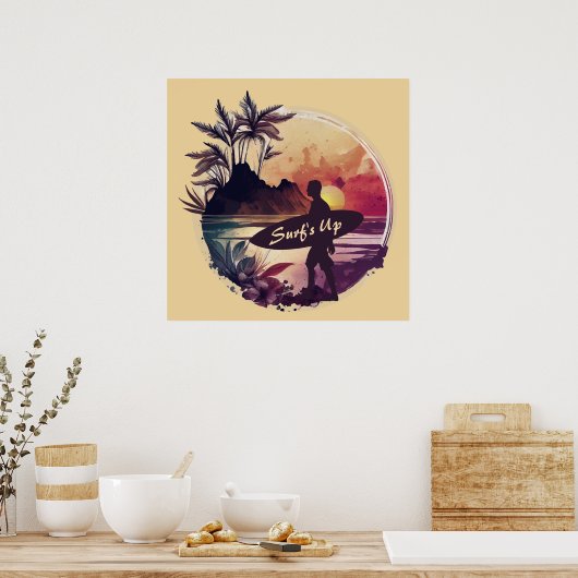 Retro Surfer Sunset Beach Poster (Küche)