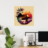 Retro Surfer Sunset Beach Poster (Heimbüro)