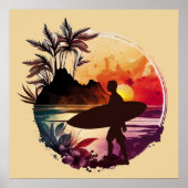Retro Surfer Sunset Beach Poster (Vorne)