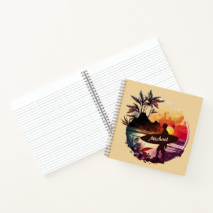Retro Surfer Sunset Beach Spirituosen Notebook Notizblock