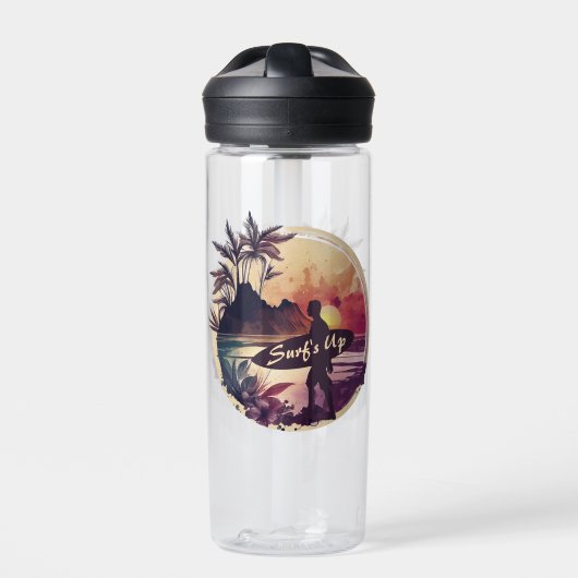 Retro Surfer Sunset Beach Trinkflasche (Vorderseite)