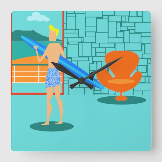 Retro-Surfer-Typ - Acrylwand Quadratische Wanduhr (Vorderseite)