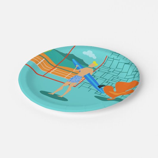 Retro Surfer-Typ-Papier-Teller Pappteller (Schrägansicht)