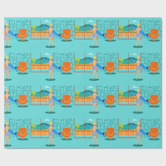 Retro Surfer-Typ-Verpackungs-Papier Geschenkpapier (Flach)