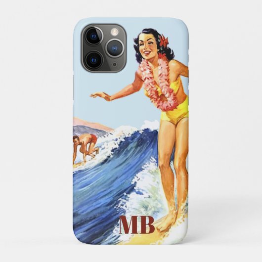 Retro Surfer Waves Summer Blue Monogram Case-Mate iPhone Hülle (Rückseite)