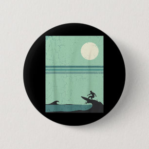 Retro Surfer Welle Mond Surfen Liebhaber Strand Oz Button