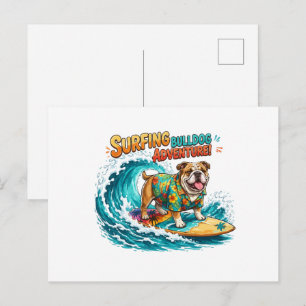 Retro-Surfing-Bulldog-Abenteuer - Vintage-Strand Postkarte