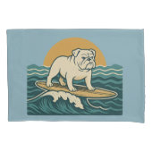 Retro Surfing Dog -Reversible Surfboard Print Blue Kissenbezug (Vorderseite)