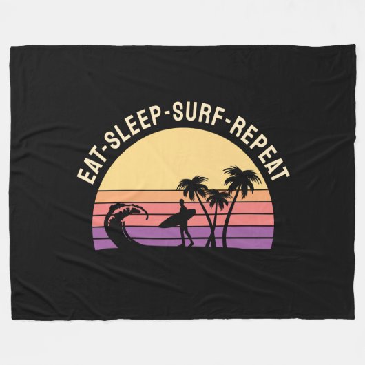 Retro Surfing Fleecedecke (Vorderseite (Horizontal))