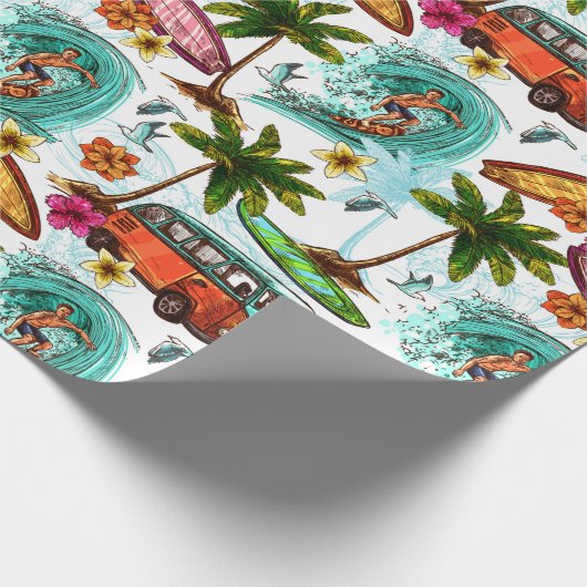 Retro Surfing Geschenkpapier (Ecke)