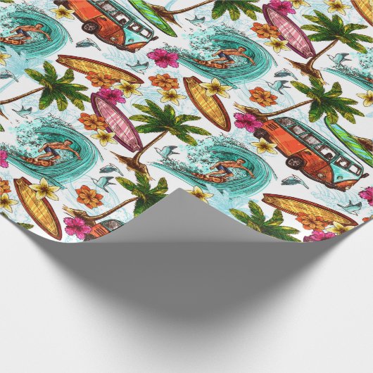 Retro Surfing Geschenkpapier (Ecke)