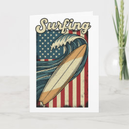 Retro Surfing USA Flag Karte