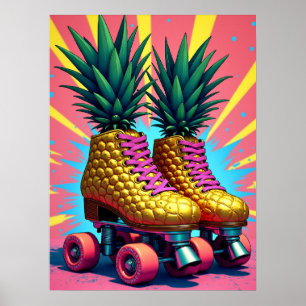 Retro Surreal Ananas Roller Skate Pop Art Poster