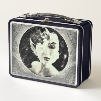 Retro-Surreal-Art-Deco-Mond-Lady Metall Brotdose