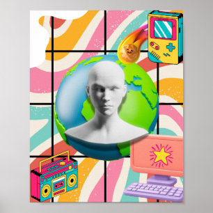 Retro-Surreal-Erde-Büste-Collage-Kunst Poster