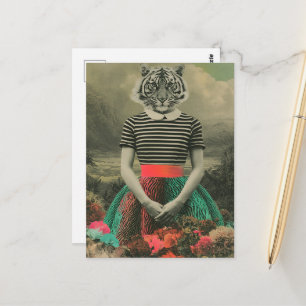 Retro-Surrealistischer Tiger im Kleid Fantasy-Mode Postkarte