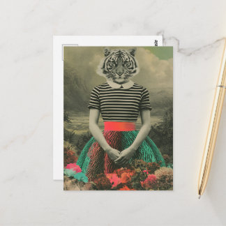 Retro-Surrealistischer Tiger im Kleid Fantasy-Mode Postkarte