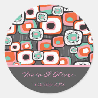 Retro Sushi Blume Squares Fun Wedding Stickers