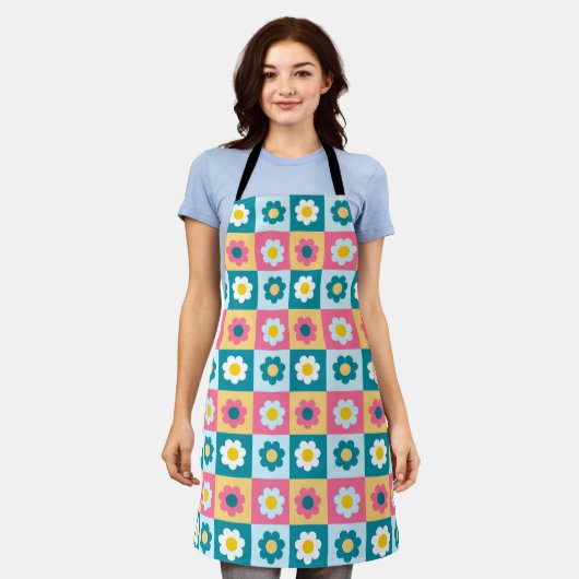 Retro Süß bunte Pastell-Blumen-Muster Schürze (Getragen)