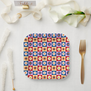 Retro Süß farbenfrohes Blumenmuster  Pappteller