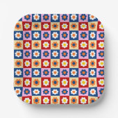 Retro Süß farbenfrohes Blumenmuster Pappteller (Vorderseite)