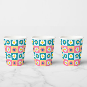 Retro Süß farbenfrohes Pastell-Blumenmuster  Pappbecher