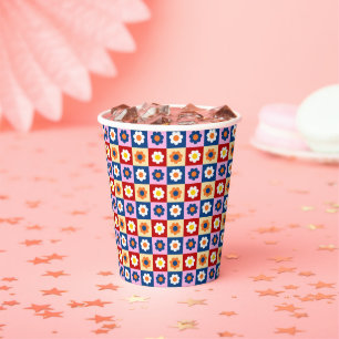 Retro Süß farbenfrohes Pastell-Blumenmuster  Pappbecher