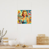 Retro Süß Kitsch Mädchen Poster (Küche)
