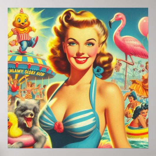Retro Süß Kitsch Mädchen Poster (Vorne)