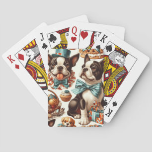 Retro süße Boston Terrier Illustration Spielkarten