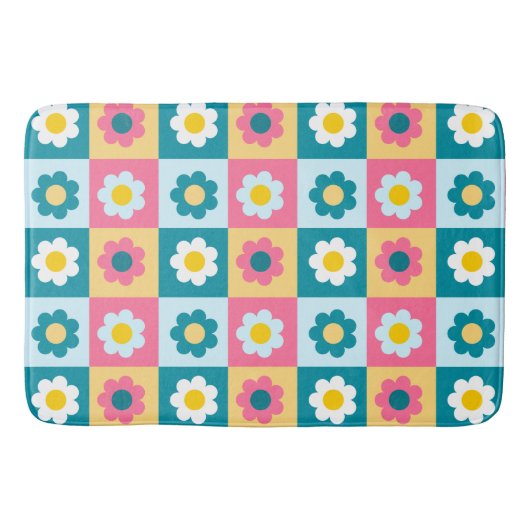 Retro Süße bunte Pastell-Blumen-Muster Badematte (Vorderseite)
