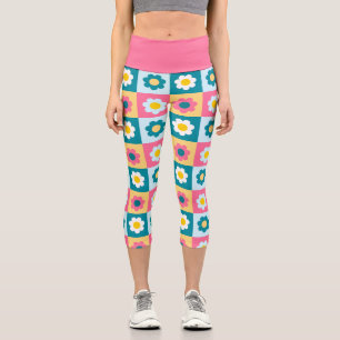 Retro Süße bunte Pastell-Blumen-Muster  Capri Leggings