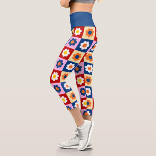 Retro Süße bunte Pastell-Blumen-Muster  Capri Leggings