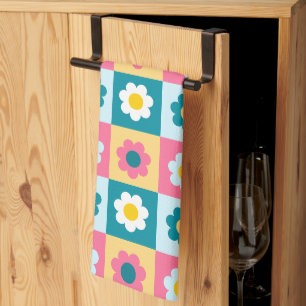 Retro Süße bunte Pastell-Blumen-Muster Geschirrtuch