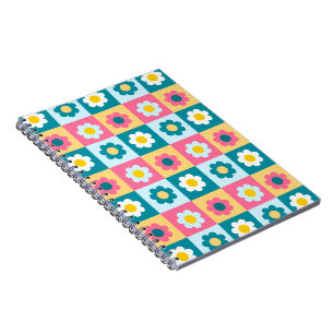 Retro Süße bunte Pastell-Blumen-Muster Notizblock
