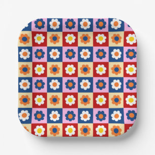 Retro Süße bunte Pastell-Blumen-Muster Pappteller