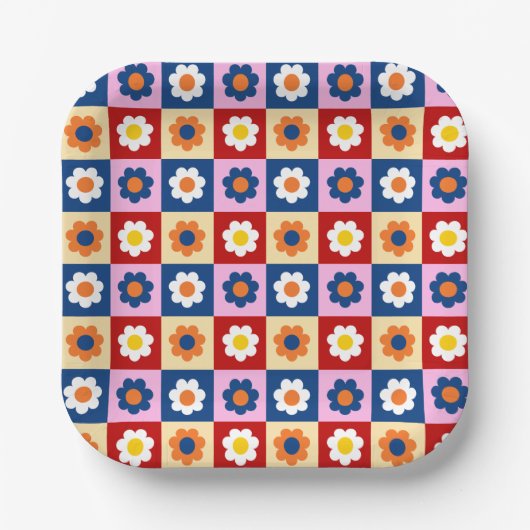 Retro Süße bunte Pastell-Blumen-Muster Pappteller (Vorderseite)