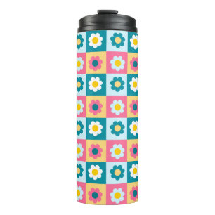 Retro Süße bunte Pastell-Blumen-Muster  Thermosbecher