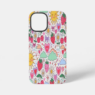 Retro Süße Erdbeere, Sonnenschein und Herzen Glück iPhone 12 Mini Hülle