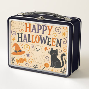 Retro, süße glückliche Halloween-Fledermaus, Geist Metall Brotdose