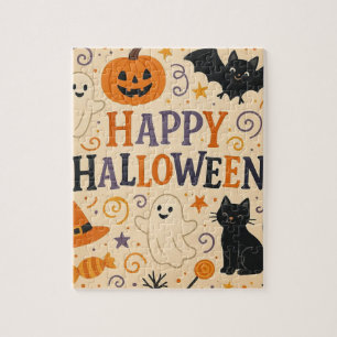 Retro, süße glückliche Halloween-Fledermaus, Geist Puzzle