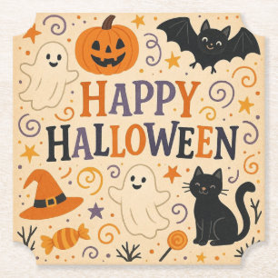 Retro, süße glückliche Halloween-Fledermaus, Geist Untersetzer